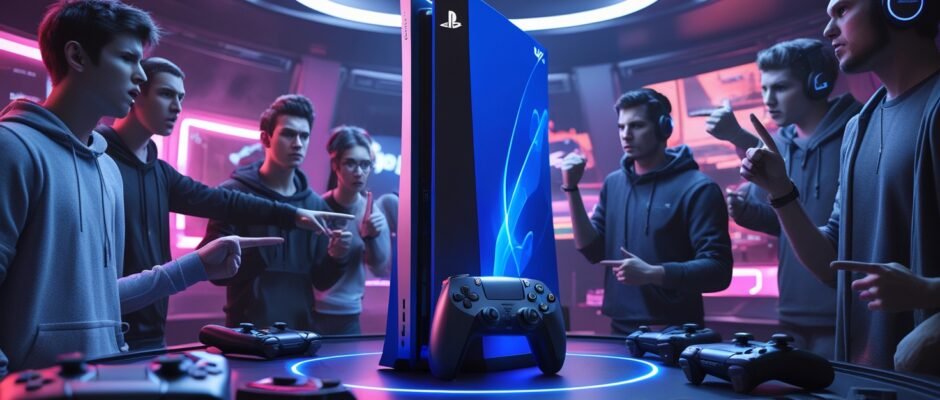 Sleek and futuristic concept design of the upcoming PlayStation 6 (PS6) console.