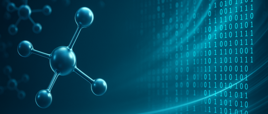 Abstract digital illustration representing Sylveer’s essence—molecular design meets futuristic binary code.