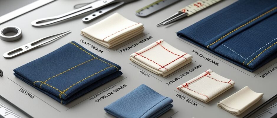 Different types of Nahttypen seam styles used in modern and traditional textile design.