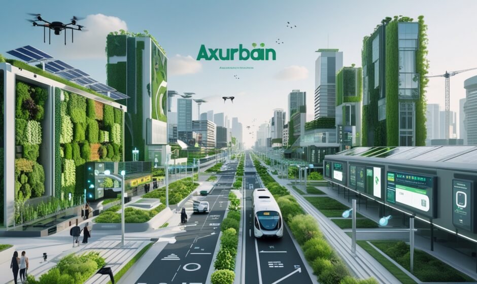 Illustration of Axurbain-inspired futuristic urban infrastructure.